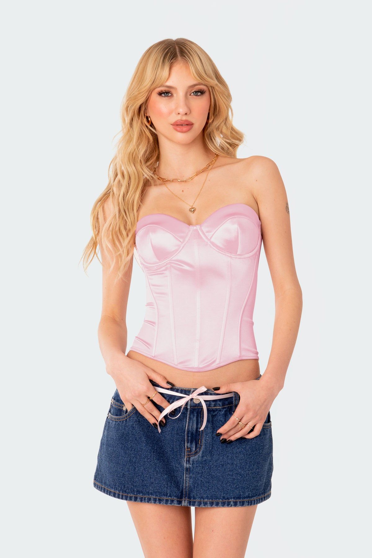 Sweetie Lace Up Satin Cupped Corset sold by Edikted