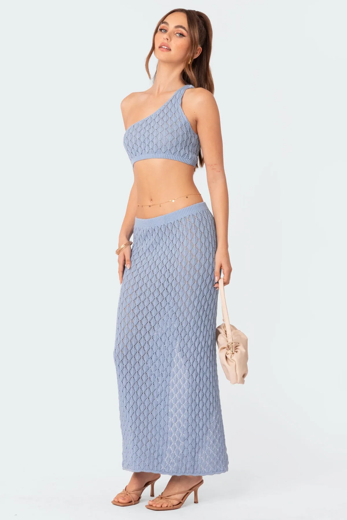 Mermaid Low Rise Crochet Maxi Skirt sold by Edikted