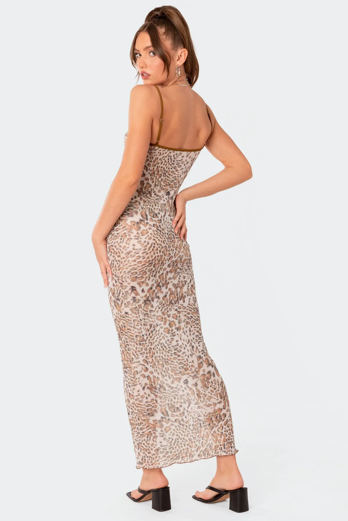 Leopard Print Sheer Mesh Maxi Dress sold by Edikted product image thumbnail 4