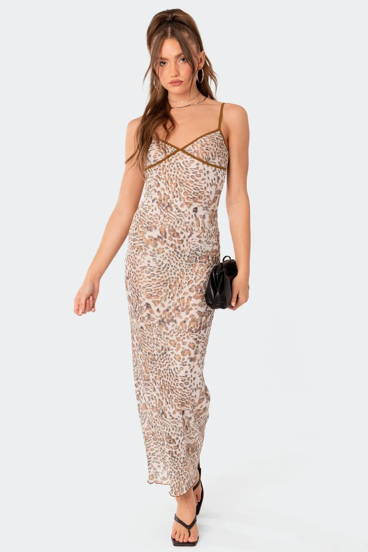 Leopard Print Sheer Mesh Maxi Dress sold by Edikted product image thumbnail 5