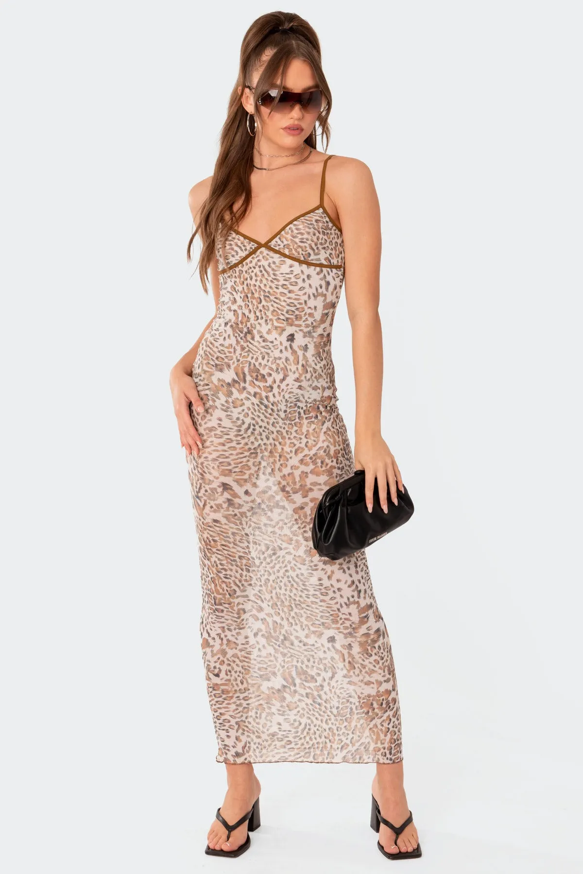 Leopard Print Sheer Mesh Maxi Dress sold by Edikted product image thumbnail 2