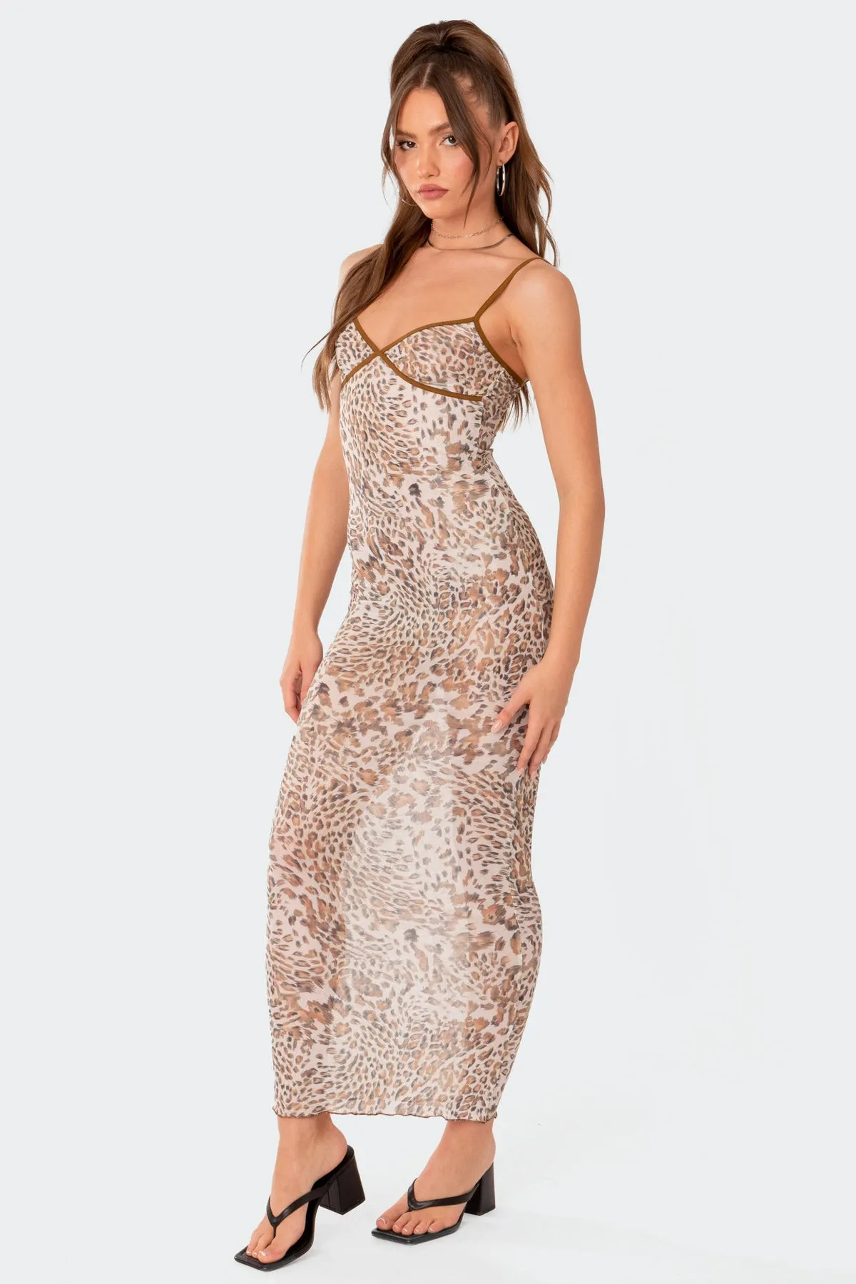 Leopard Print Sheer Mesh Maxi Dress sold by Edikted product image thumbnail 3