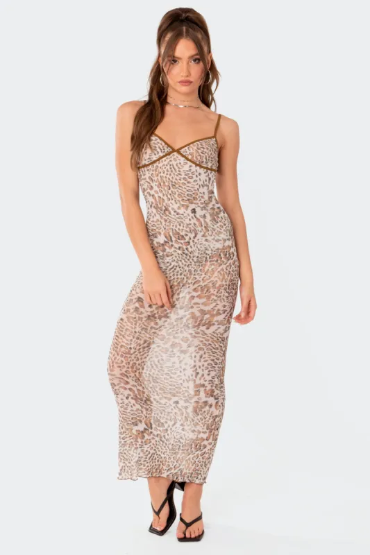 Leopard Print Sheer Mesh Maxi Dress sold by Edikted