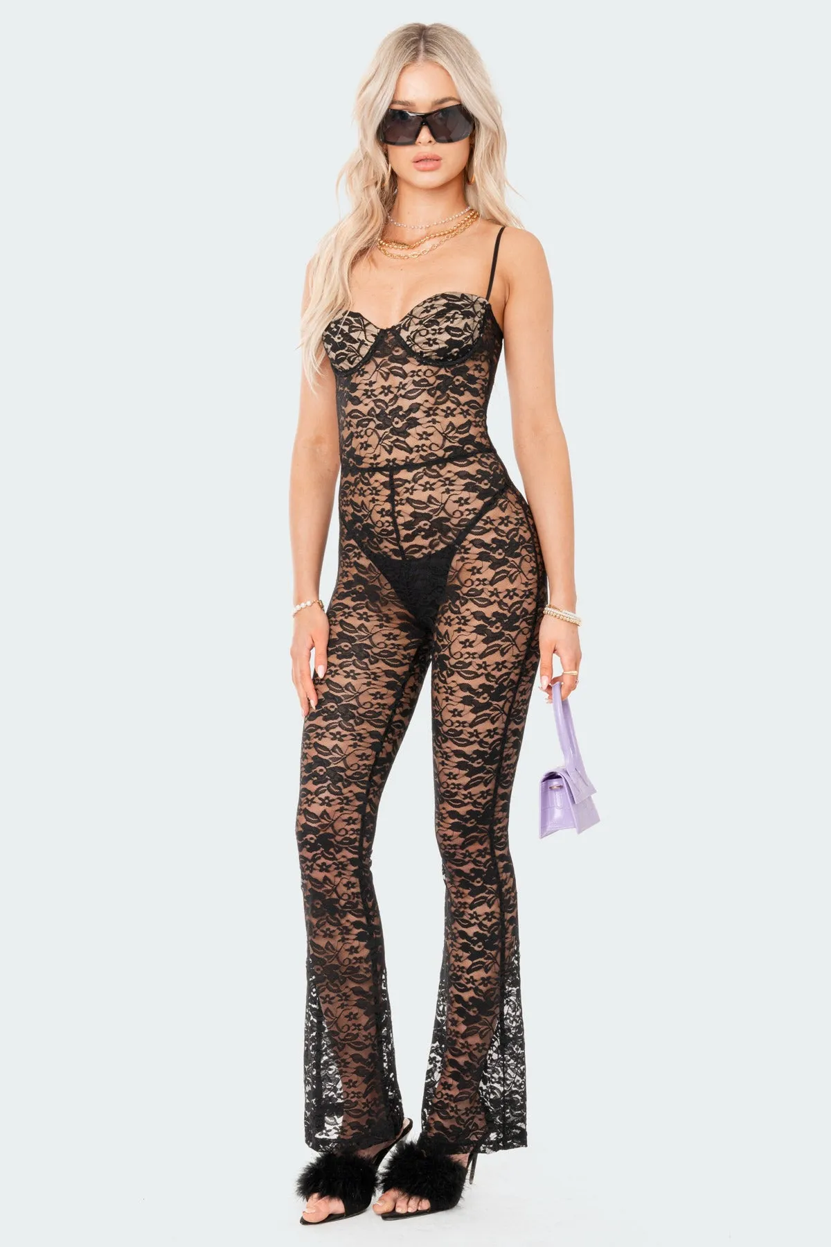 Cynthia Lace Cup Jumpsuit sold by Edikted
