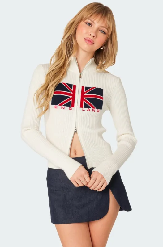 England Double Zip Cardigan sold by Edikted