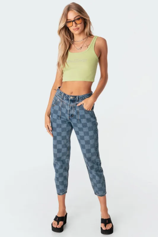 Blue Check Jeans sold by Edikted