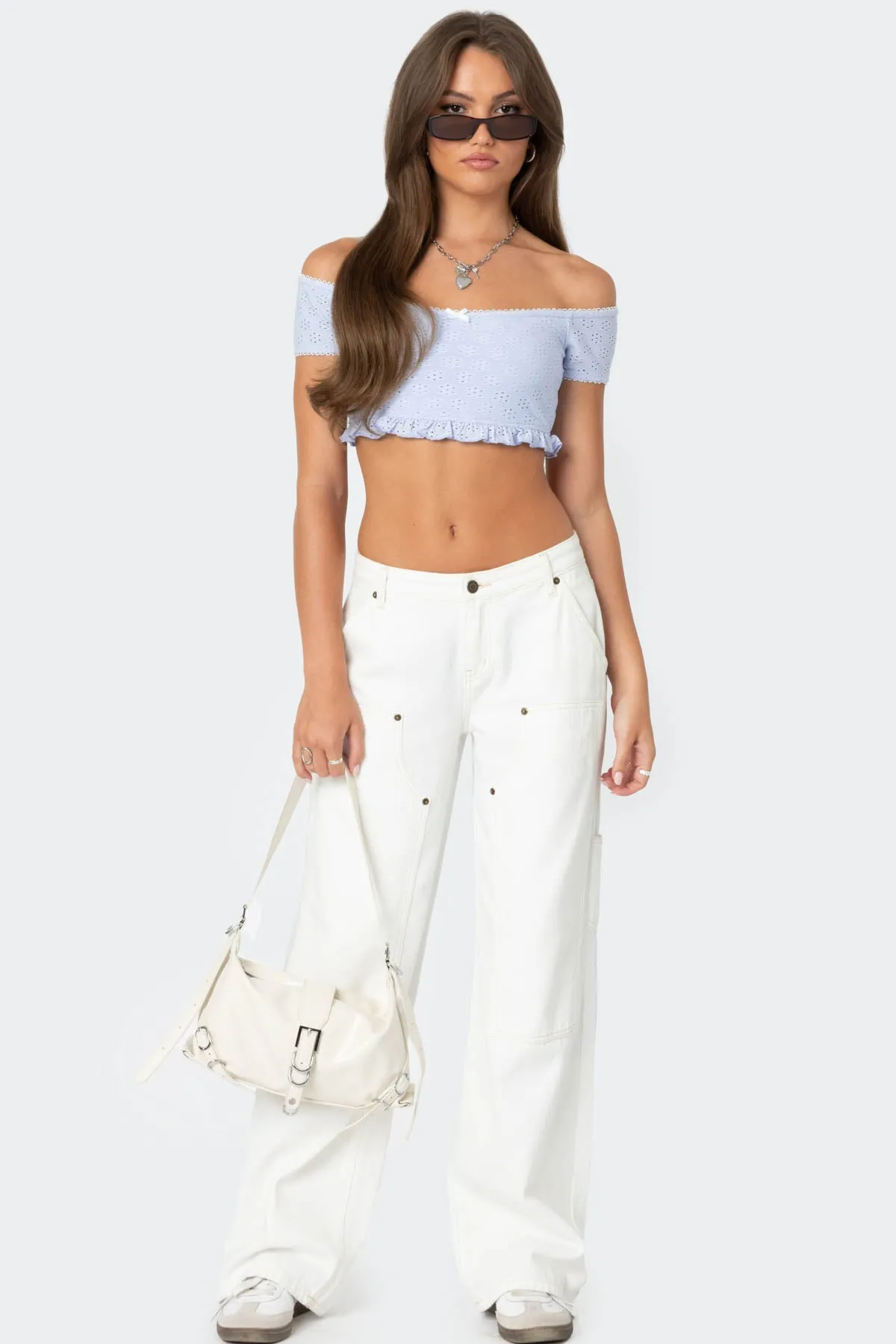 Off Shoulder Eyelet Crop Top sold by Edikted product image thumbnail 2
