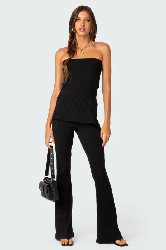 Dekota Ribbed Flared Pants sold by Edikted