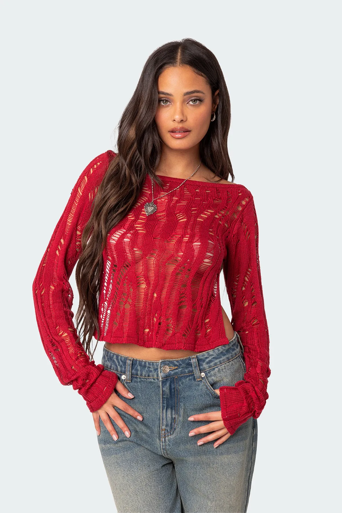 Rosa Open Back Sheer Knit Top sold by Edikted product image thumbnail 3