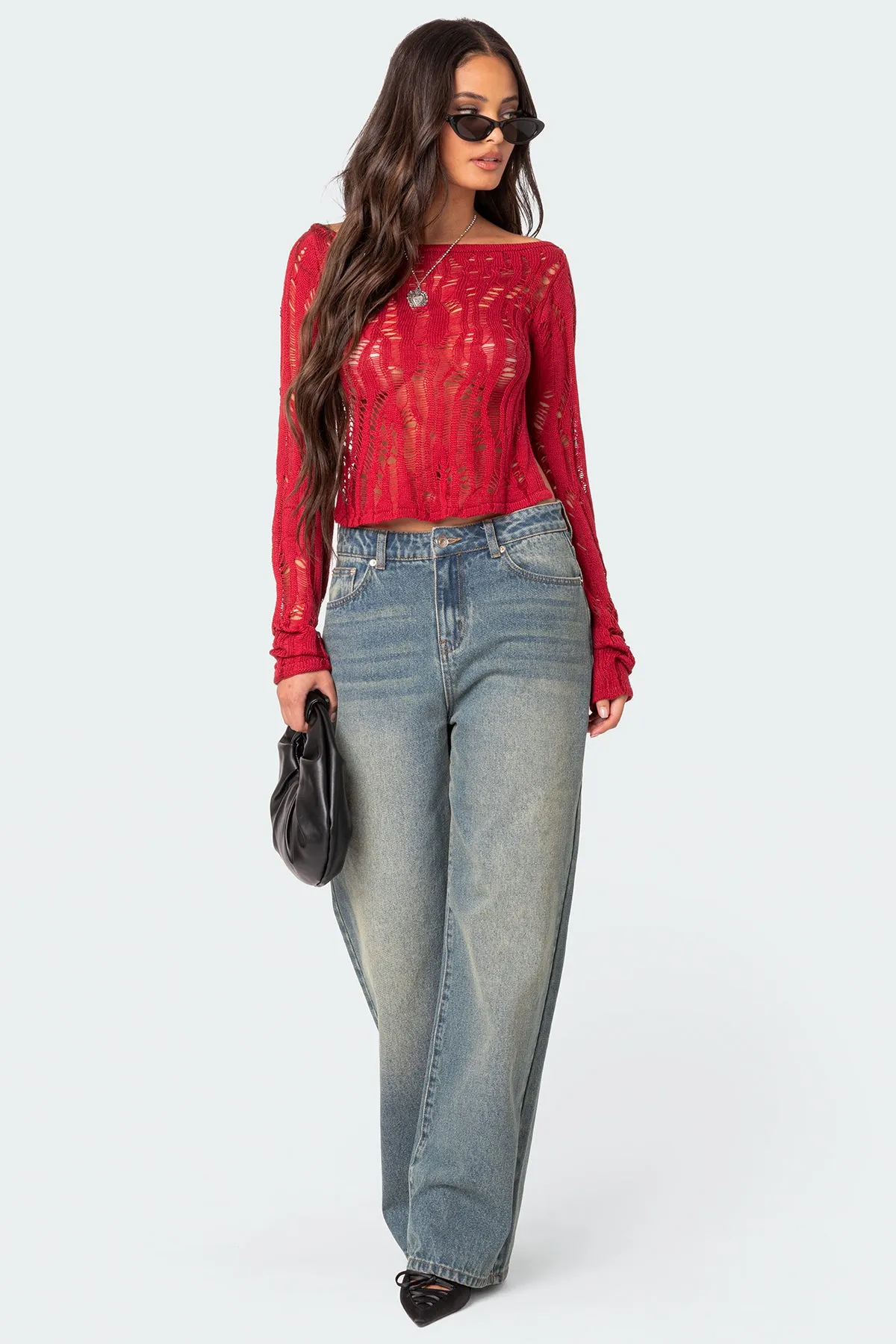 Rosa Open Back Sheer Knit Top sold by Edikted product image thumbnail 2