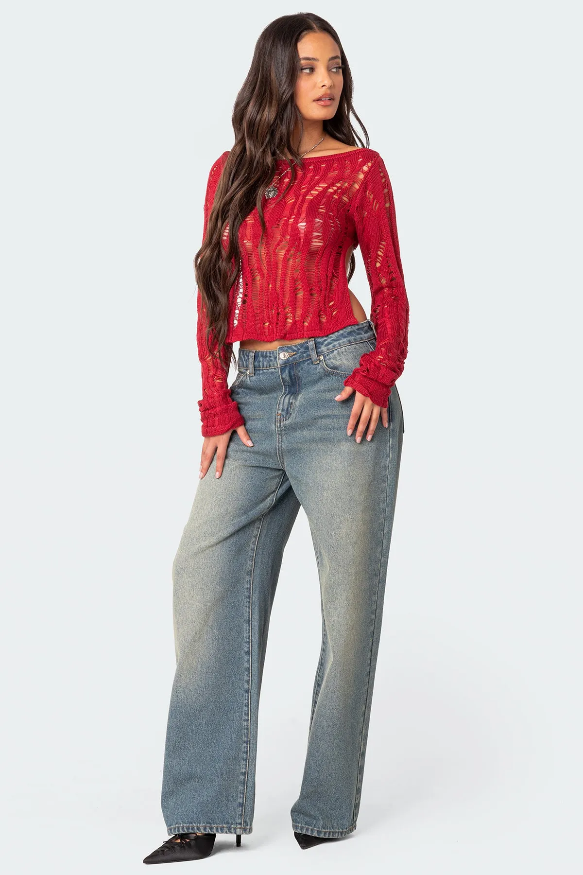 Rosa Open Back Sheer Knit Top sold by Edikted product image thumbnail 5