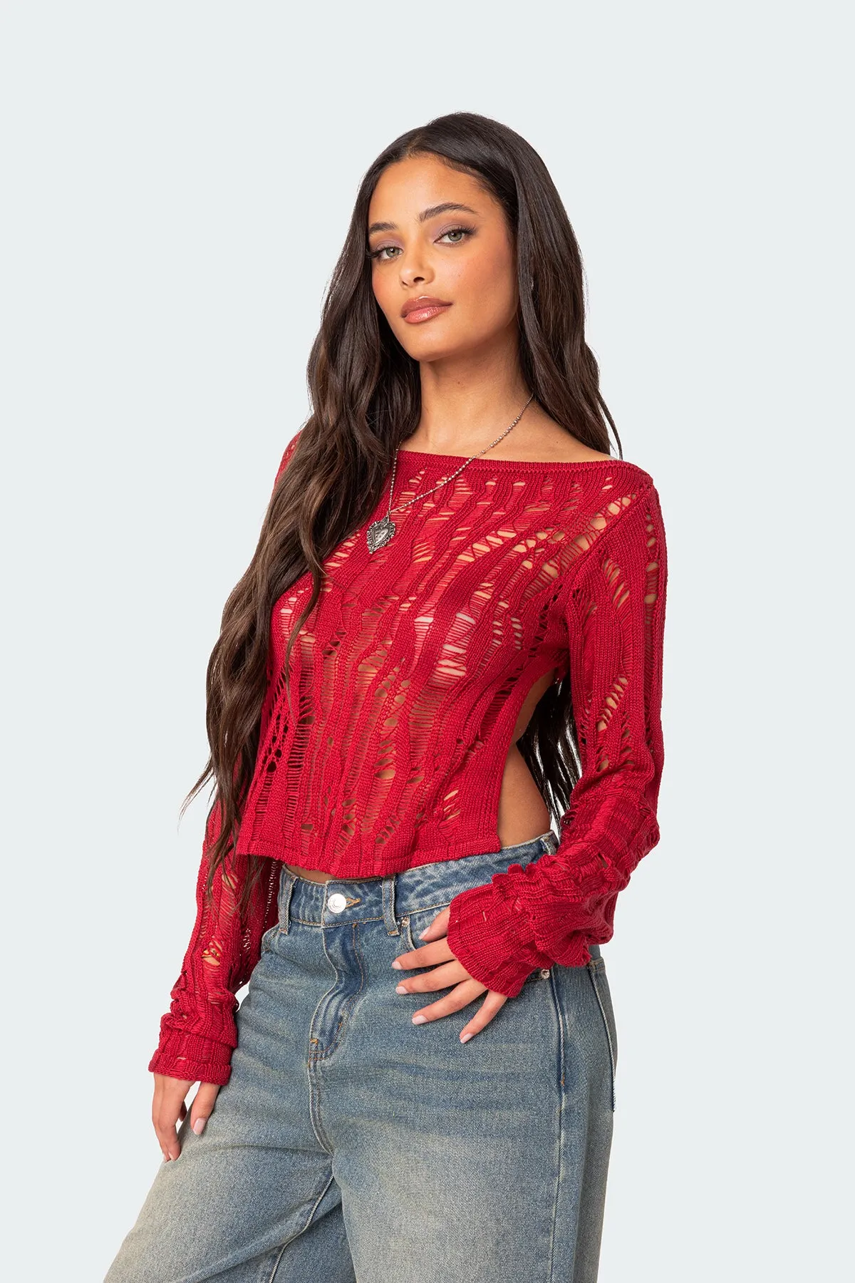 Rosa Open Back Sheer Knit Top sold by Edikted product image thumbnail 4