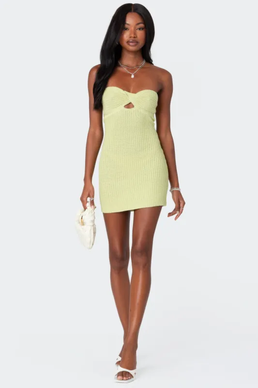 Sammie Twist Front Knit Mini Dress sold by Edikted