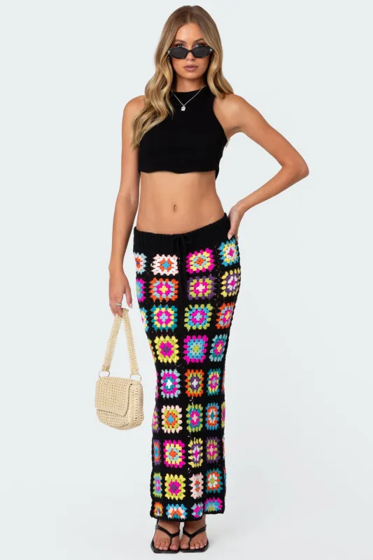 Patchwork Crochet Maxi Skirt sold by Edikted