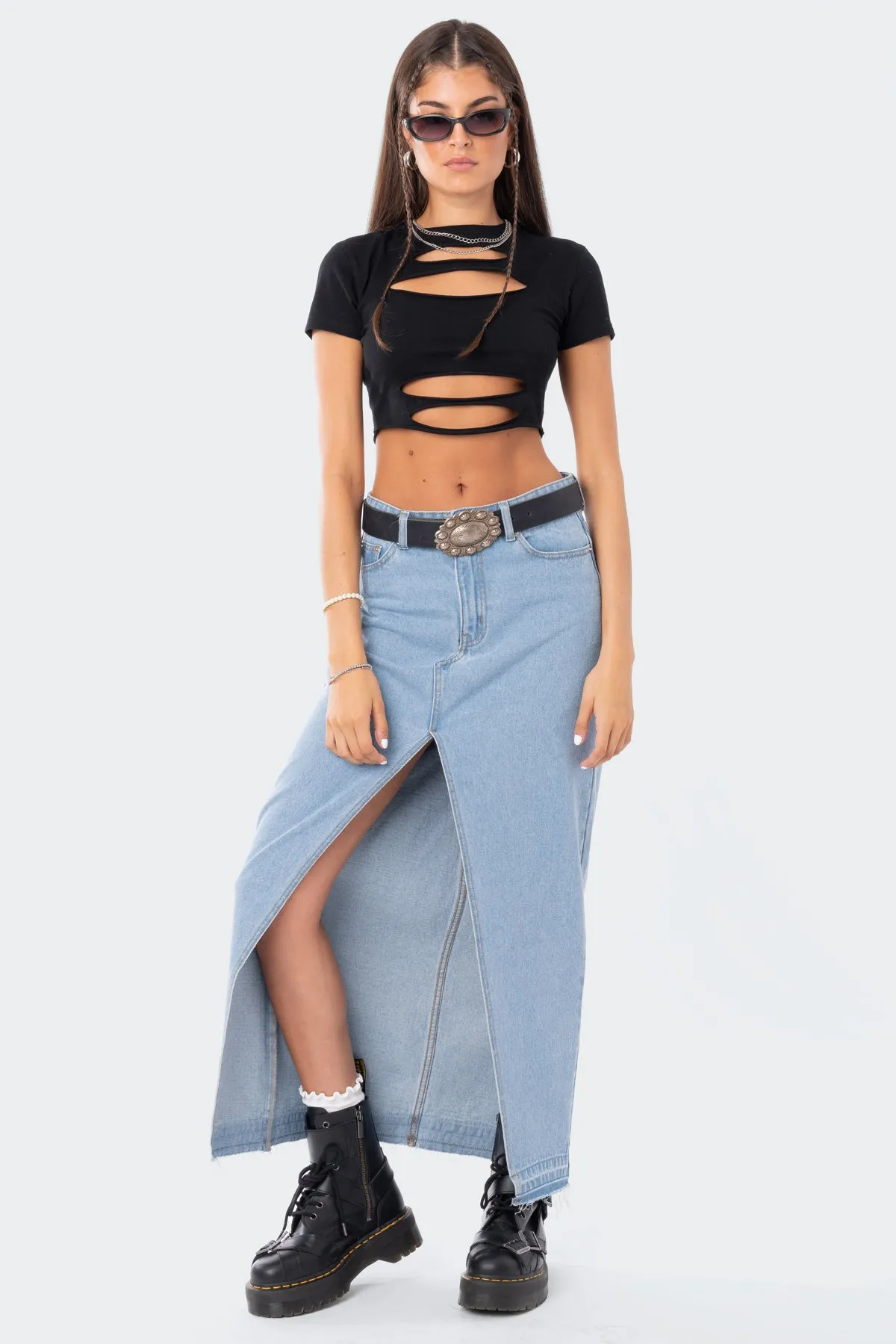 Front Slit Maxi Denim Skirt sold by Edikted product image thumbnail 5