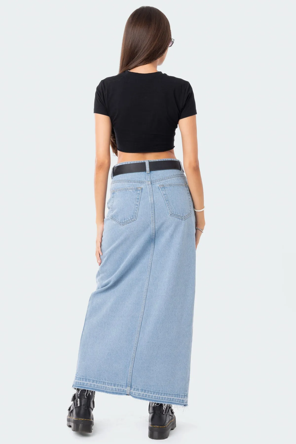 Front Slit Maxi Denim Skirt sold by Edikted product image thumbnail 4