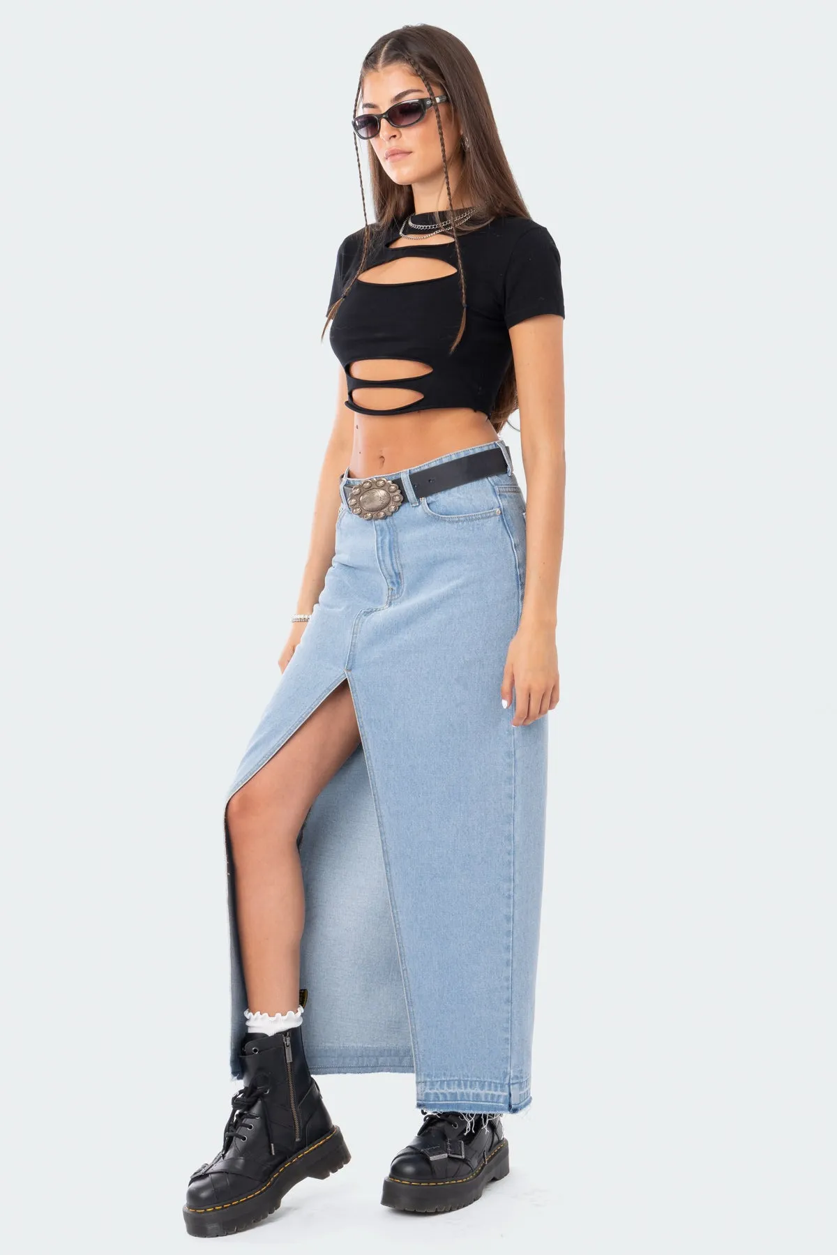 Front Slit Maxi Denim Skirt sold by Edikted product image thumbnail 3