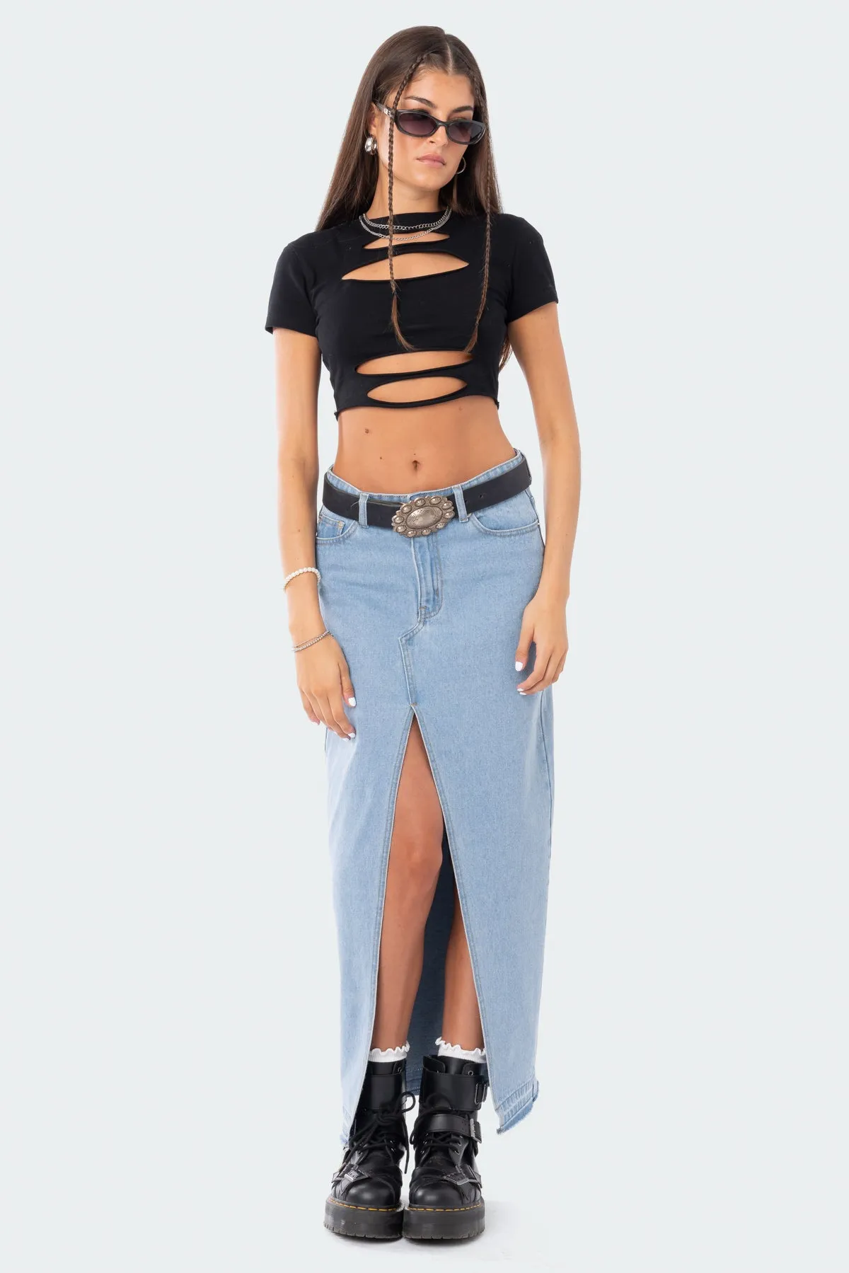 Front Slit Maxi Denim Skirt sold by Edikted product image thumbnail 2