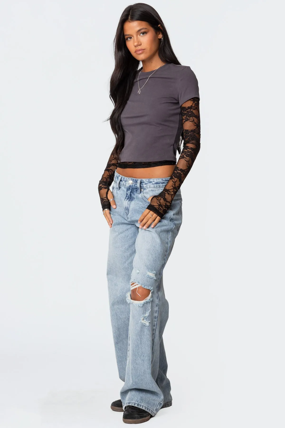 Layered Lace Sleeve T Shirt sold by Edikted product image thumbnail 4
