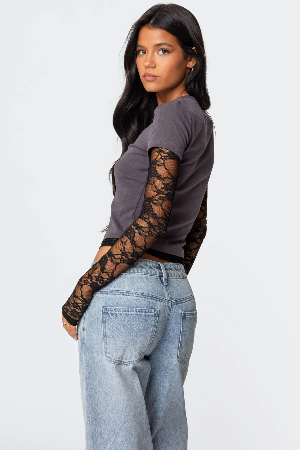 Layered Lace Sleeve T Shirt sold by Edikted product image thumbnail 5