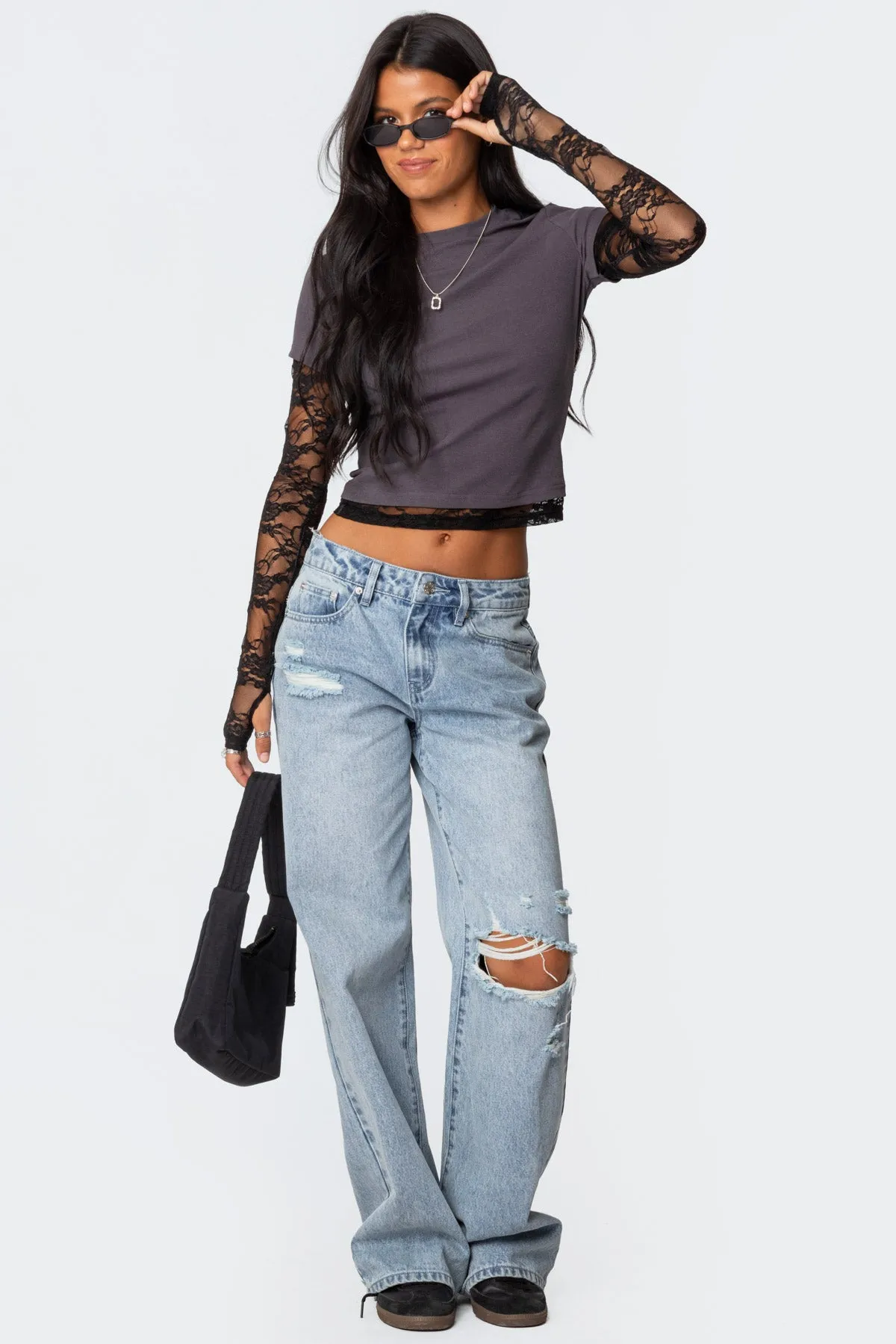 Layered Lace Sleeve T Shirt sold by Edikted product image thumbnail 2