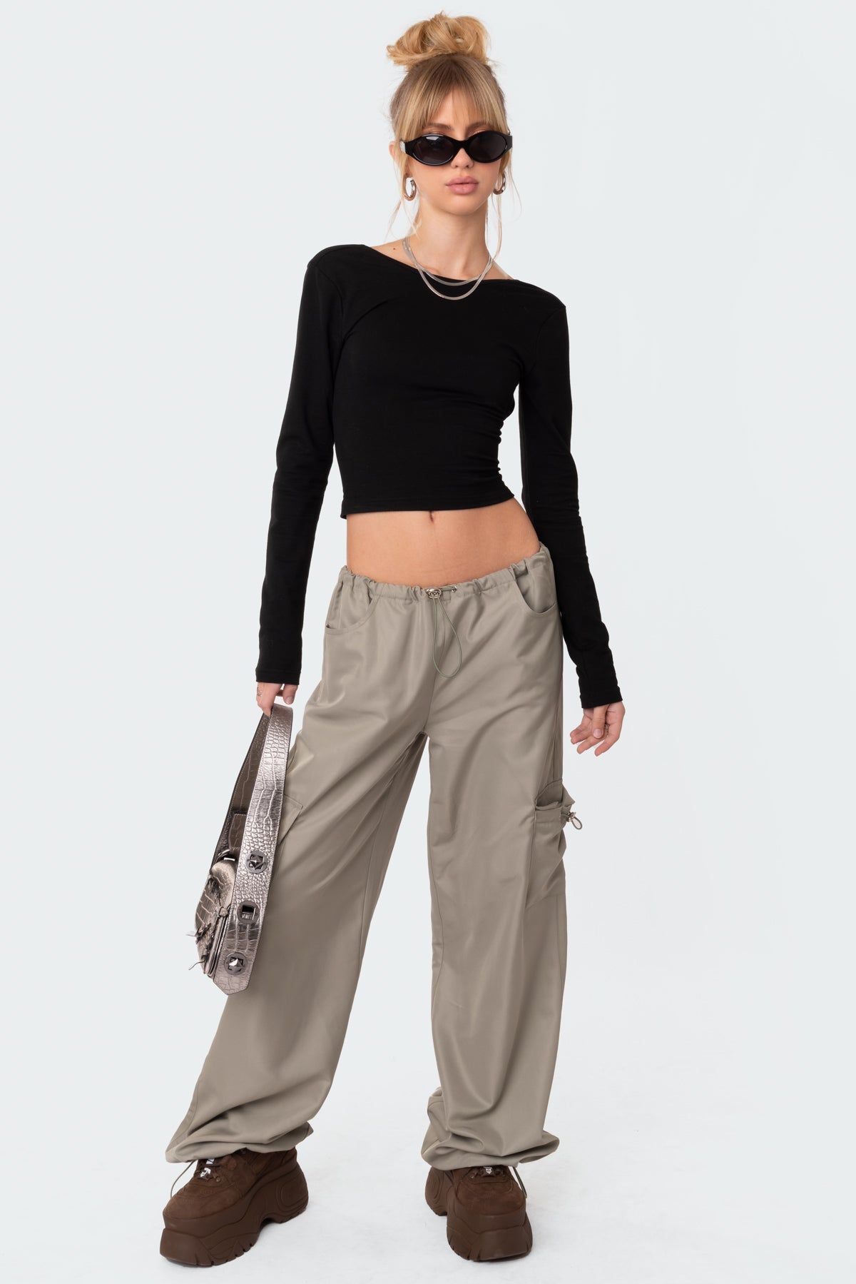 Asha Low Rise Nylon Cargo Pants sold by Edikted