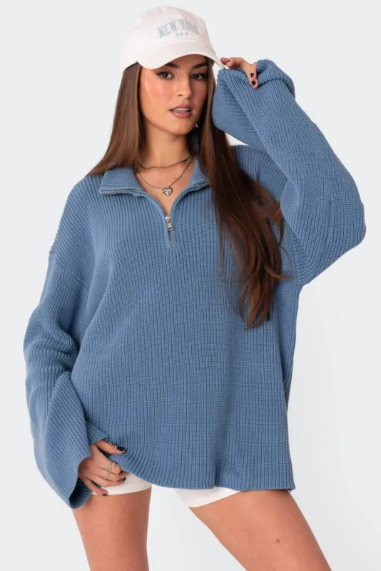 Amour High Neck Oversized Zip Sweater sold by Edikted