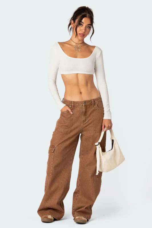 Stone Wash Mid Rise Cargo Pants sold by Edikted