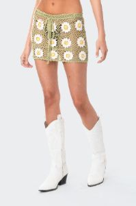 Daisy Crochet Mini Skirt sold by Edikted