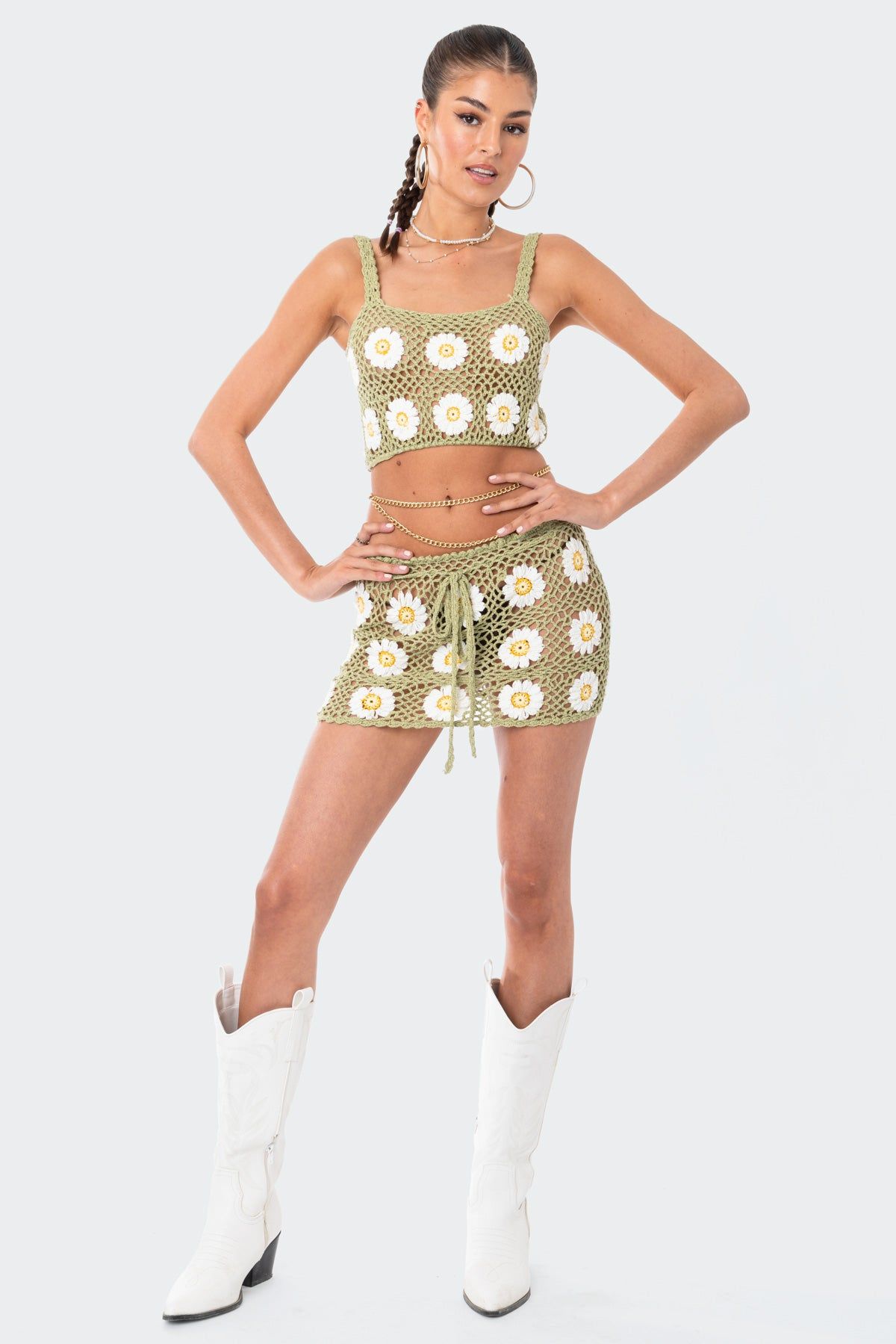 Daisy Crochet Mini Skirt sold by Edikted