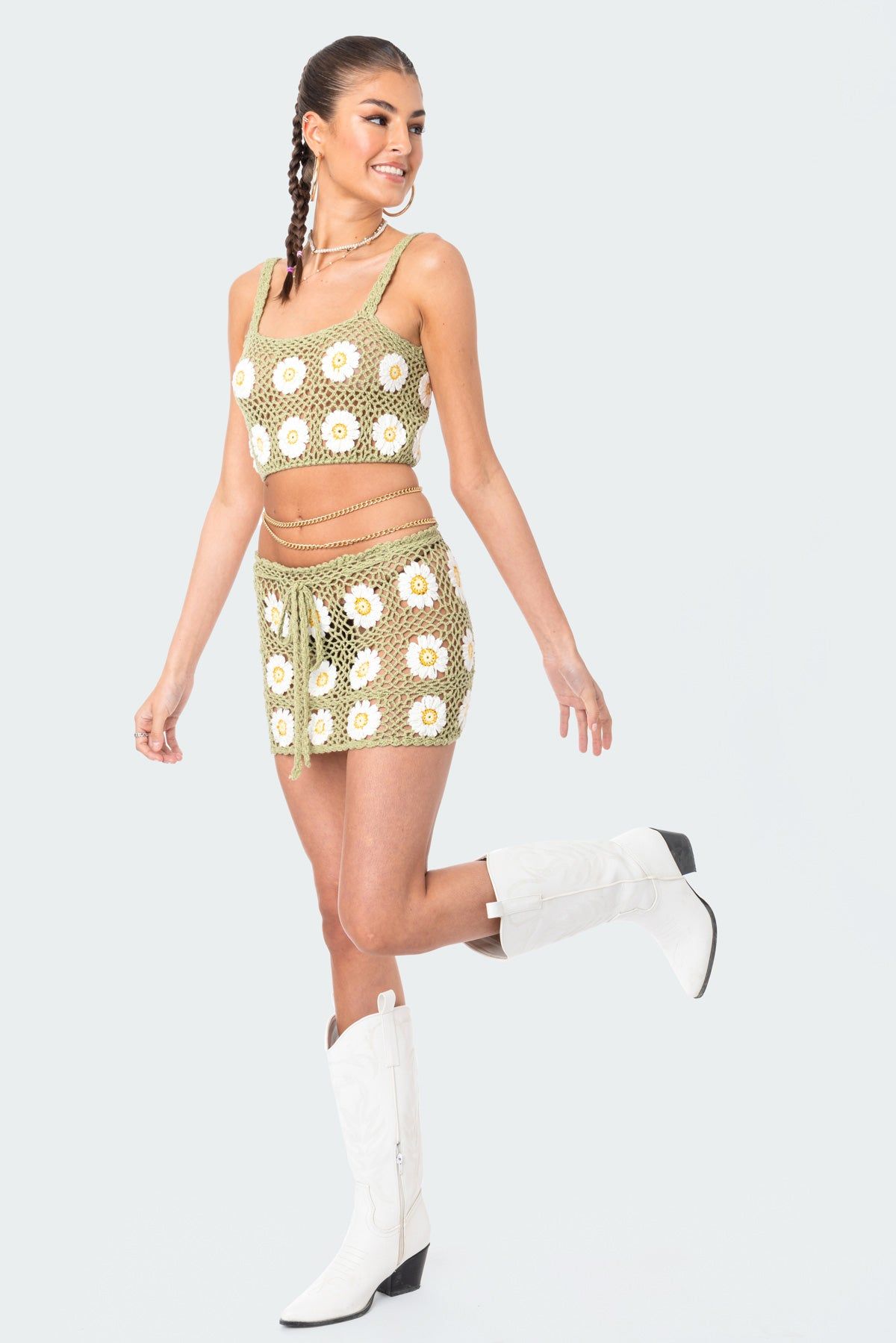 Daisy Crochet Mini Skirt sold by Edikted product image thumbnail 3