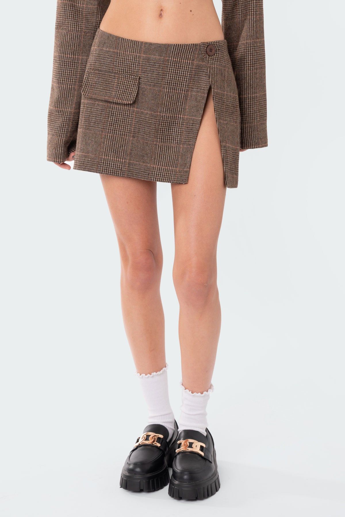 Plaid Low Rise Slitted Mini Skirt sold by Edikted product image thumbnail 2