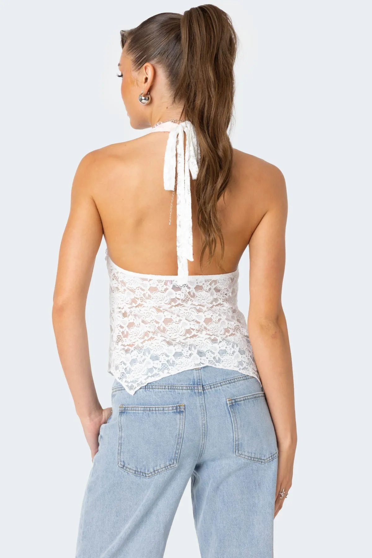 Esme Sheer Lace Halter Top sold by Edikted product image thumbnail 5