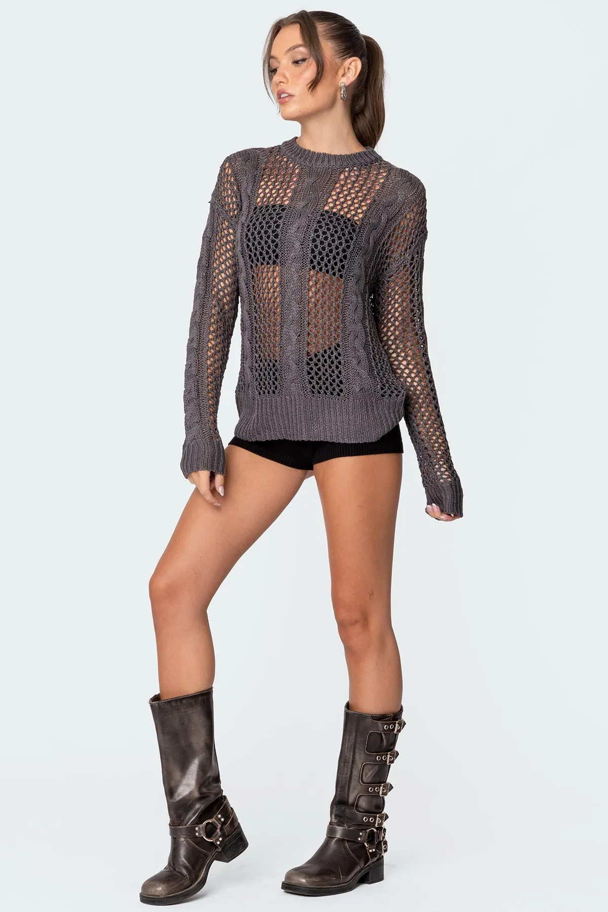 Cable Open Knit Sweater sold by Edikted product image thumbnail 5
