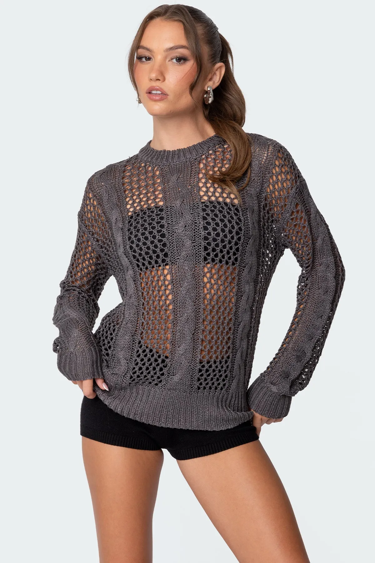 Cable Open Knit Sweater sold by Edikted