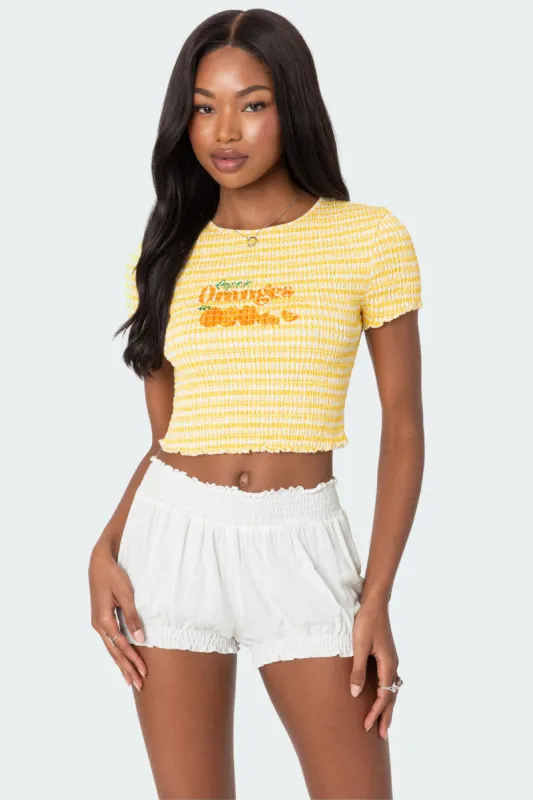 Orange Smocked Gingham Top sold by Edikted