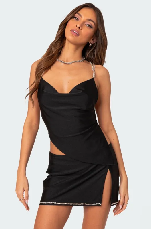 Mariah Strappy Rhinestone Cowl Neck Top sold by Edikted