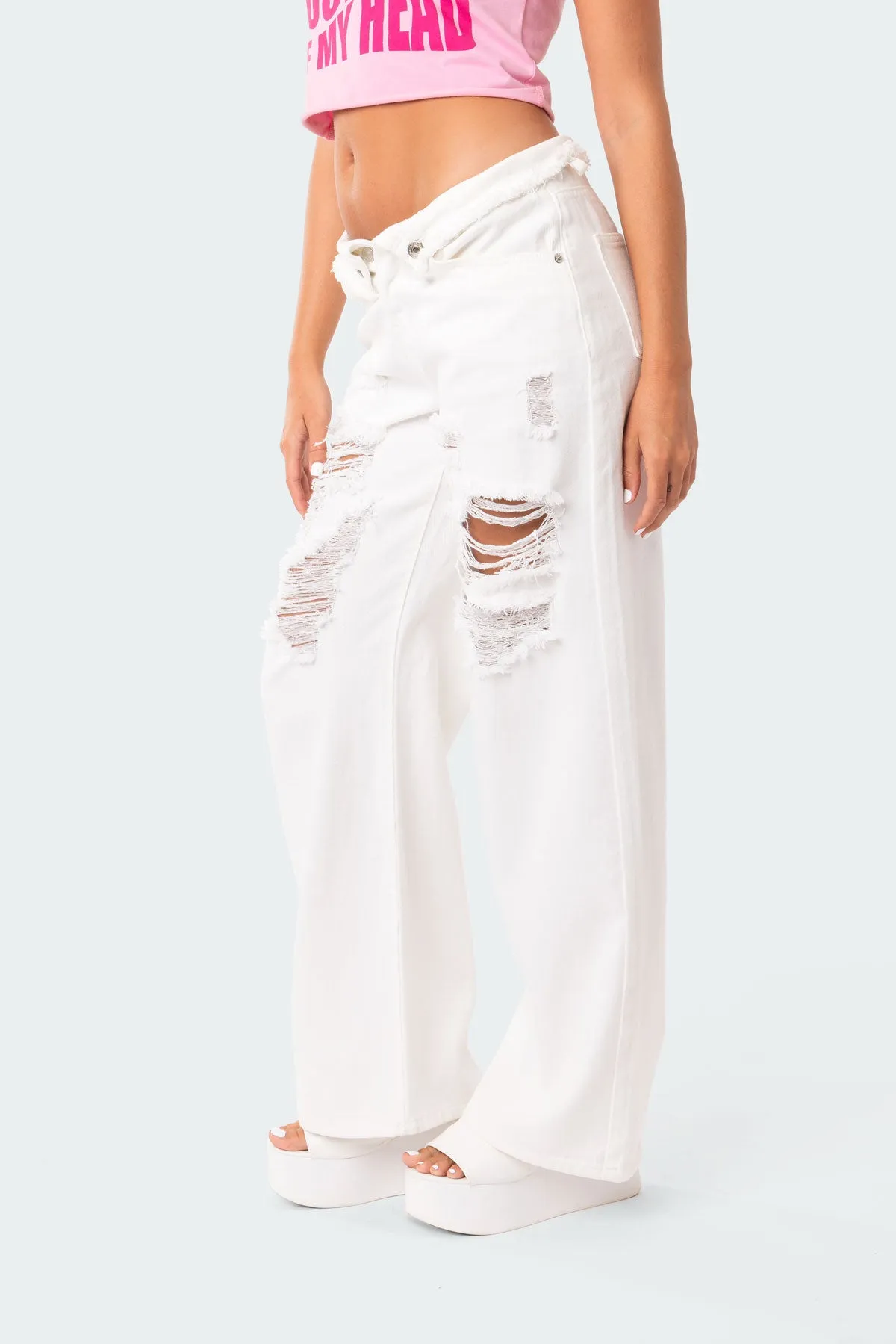 Distressed Fold Over Boyfriend Jeans sold by Edikted product image thumbnail 3