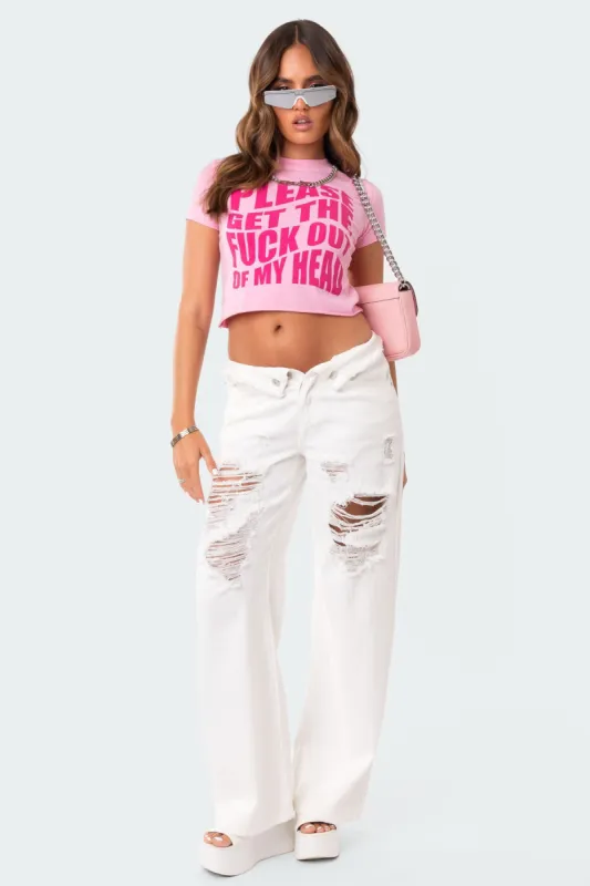 Distressed Fold Over Boyfriend Jeans sold by Edikted