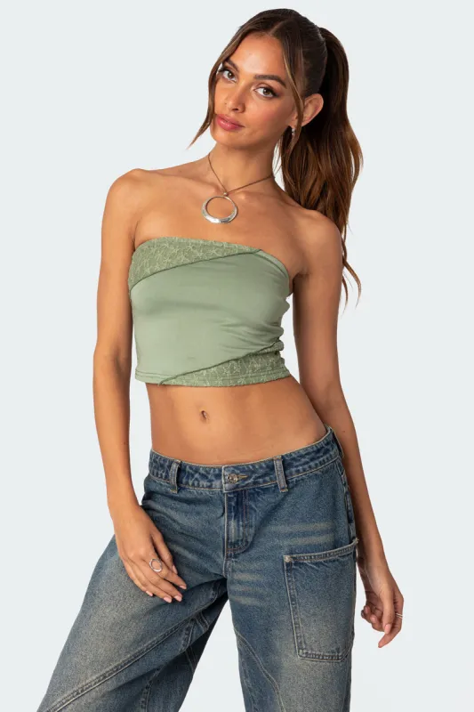 Lace Patchwork Tube Top sold by Edikted
