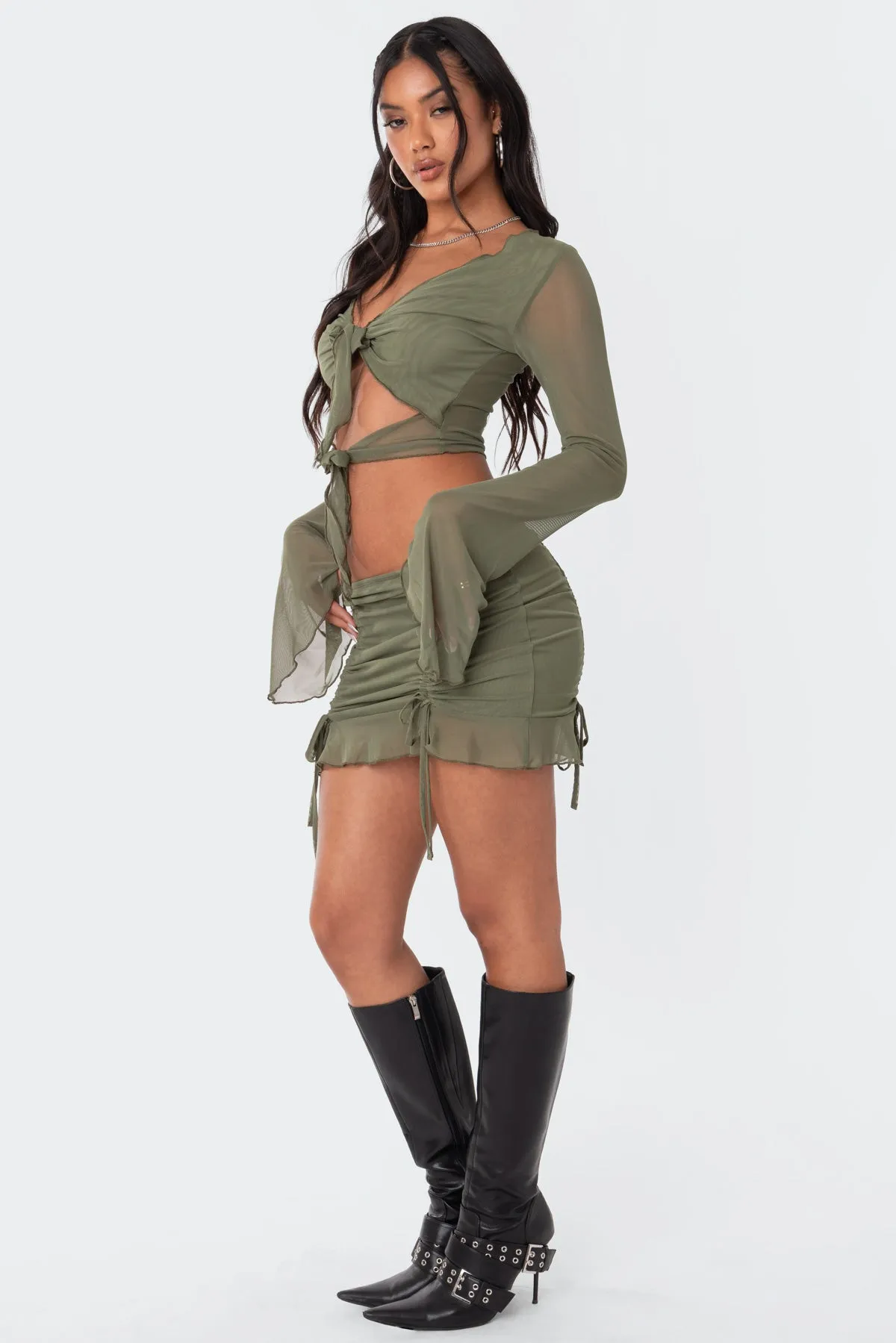 Indigo Tie Front Mesh Crop Top sold by Edikted product image thumbnail 3