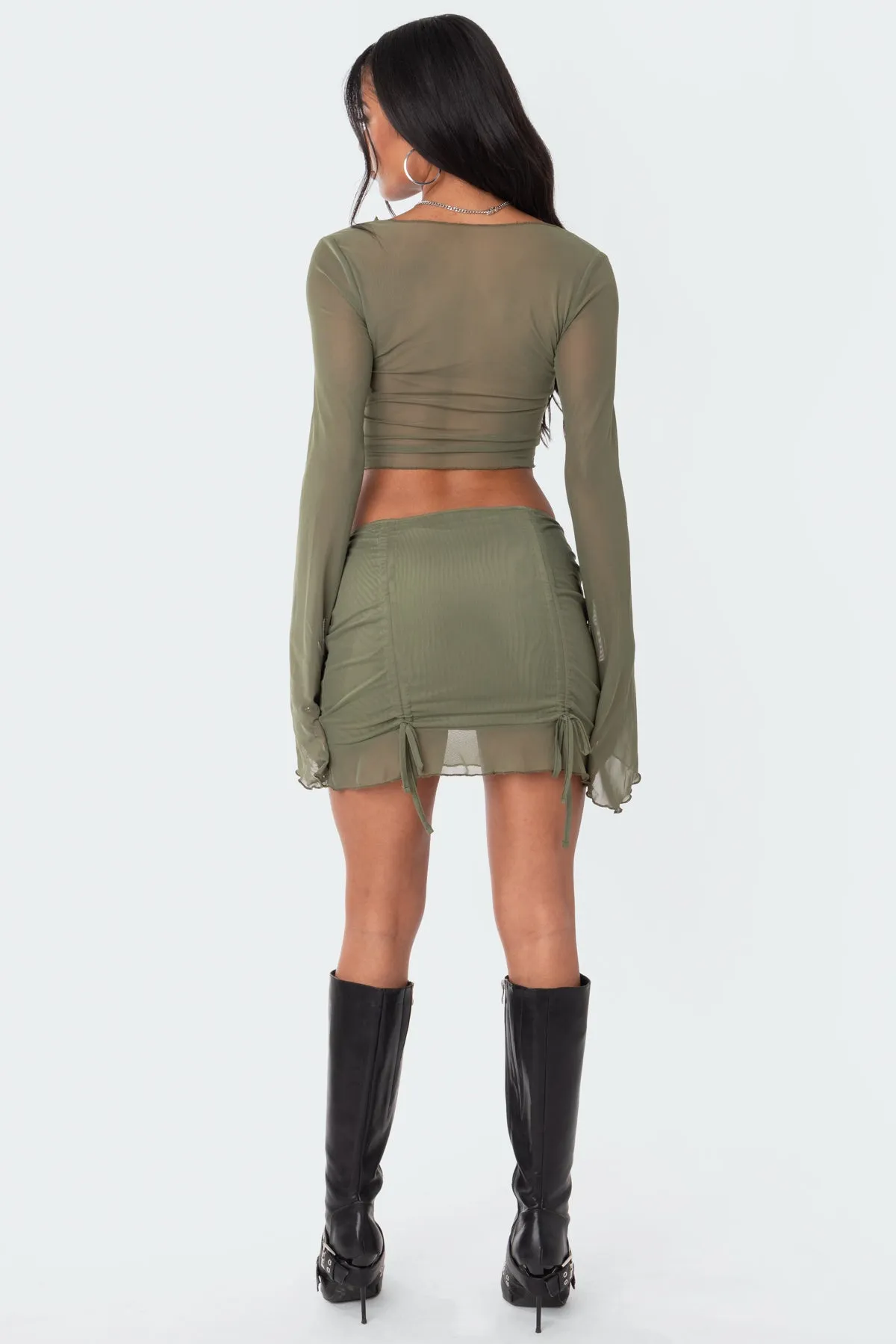 Indigo Tie Front Mesh Crop Top sold by Edikted product image thumbnail 4