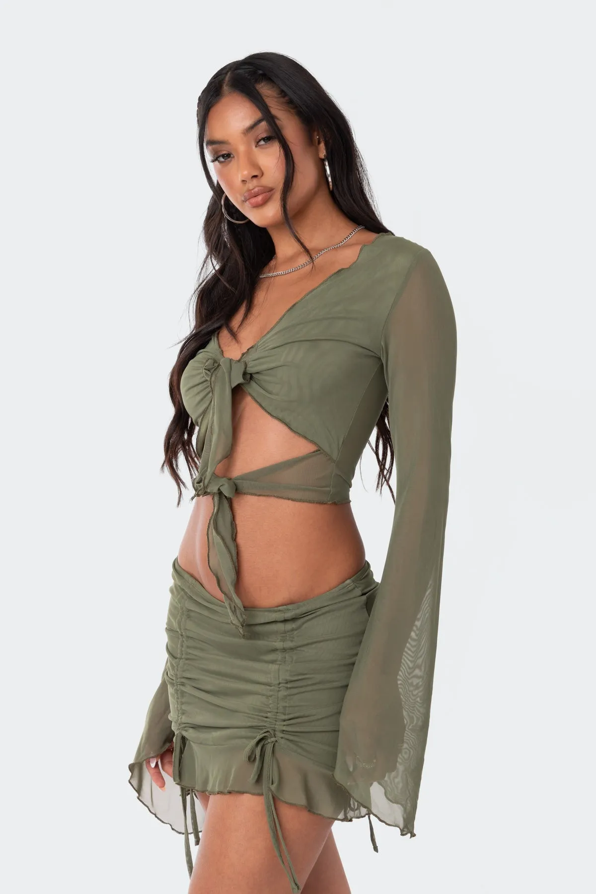 Indigo Tie Front Mesh Crop Top sold by Edikted product image thumbnail 2