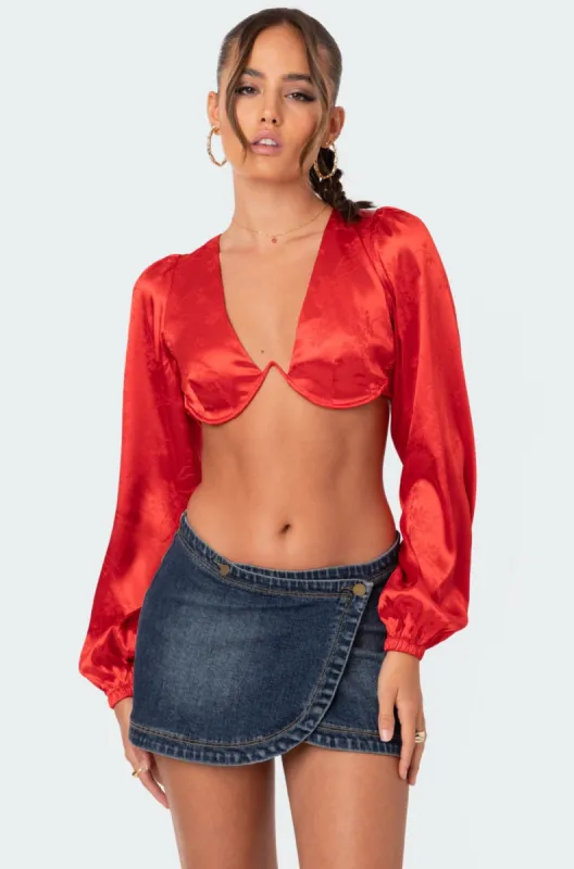 Iris Satin Open Back Bra Top sold by Edikted