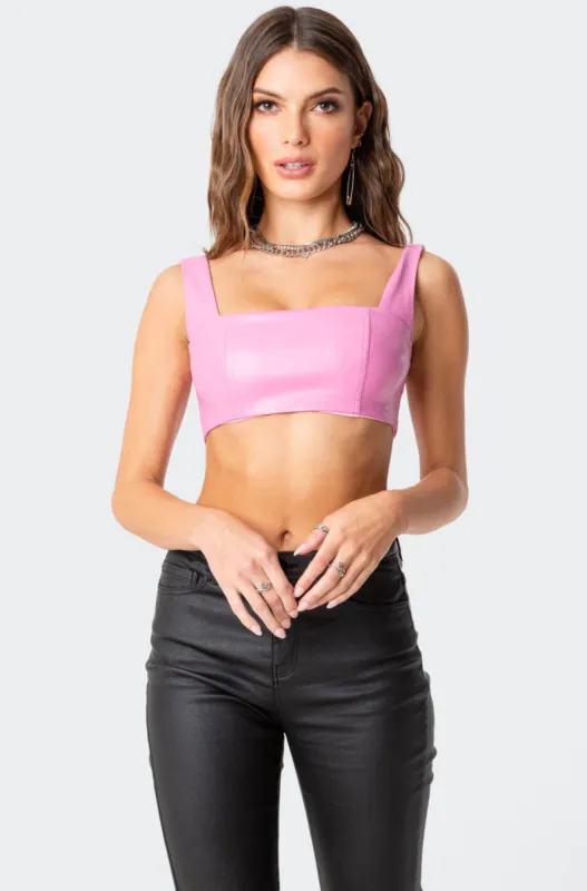Midnight Faux Leather Crop Top sold by Edikted