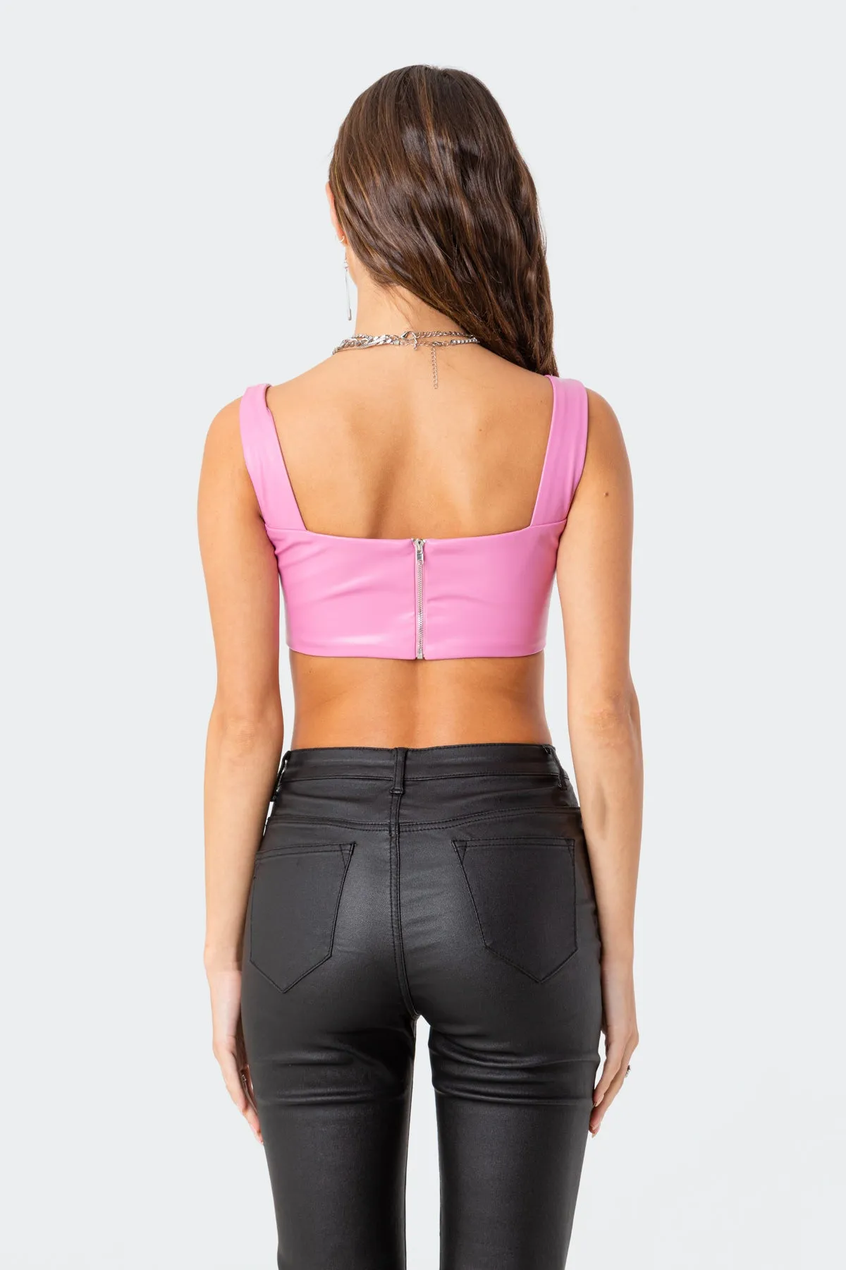 Midnight Faux Leather Crop Top sold by Edikted product image thumbnail 4