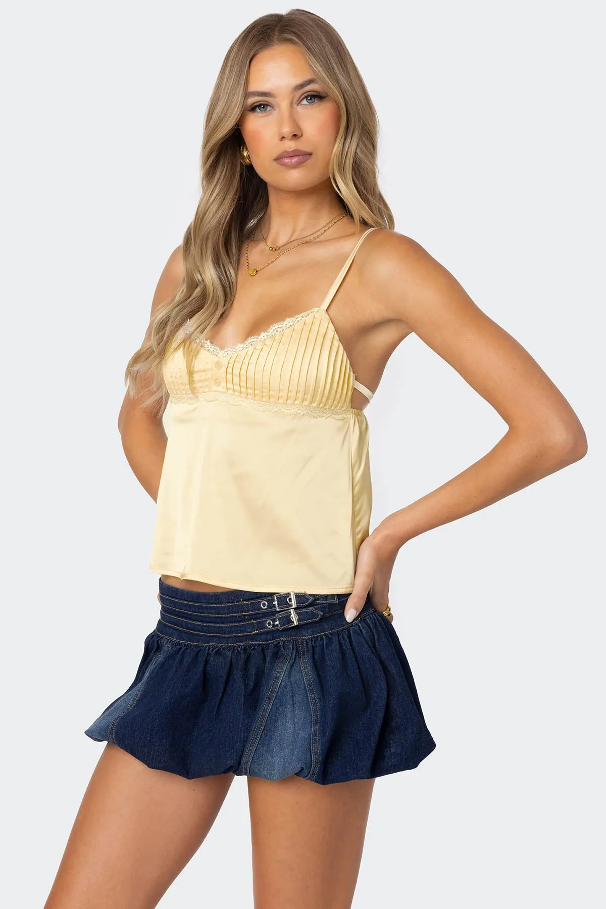 Blanca Satin Effect Lace Trim Tank Top sold by Edikted product image thumbnail 3