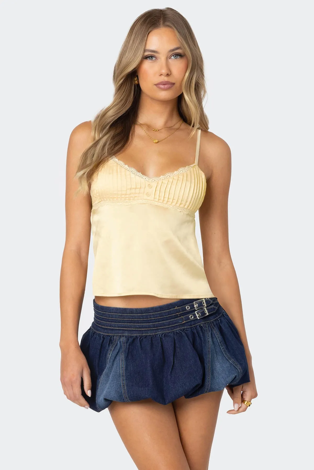 Blanca Satin Effect Lace Trim Tank Top sold by Edikted