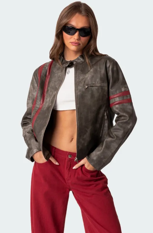 Thunder Washed Faux Leather Jacket sold by Edikted