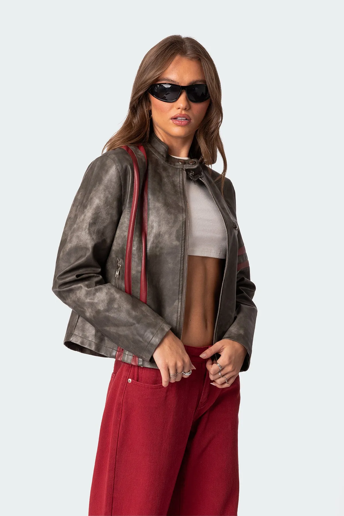 Thunder Washed Faux Leather Jacket sold by Edikted product image thumbnail 3